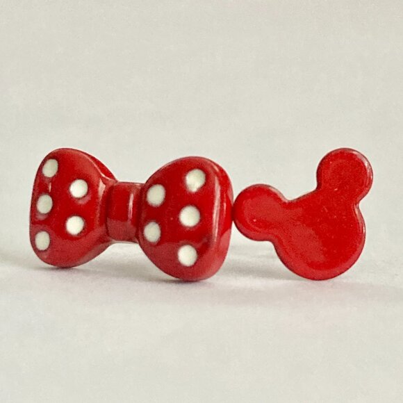 Vintage Disney Mickey Minnie Mouse Earrings Ears Bow Dots Icon Red Disneyana - Picture 5 of 10
